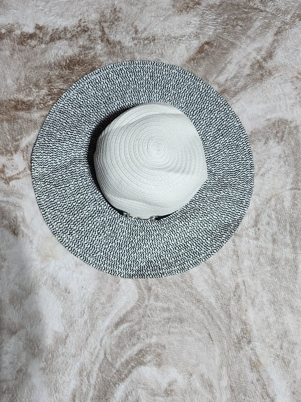 Wide Brim Black White Straw Sun Hat Equestrian Bit Detail Floppy Hat S/M